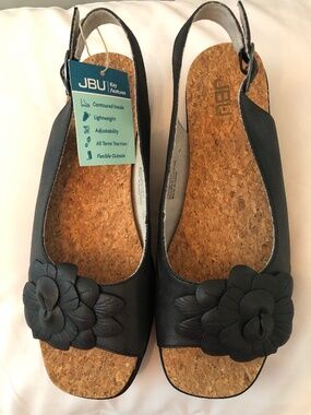 JNU Women’s Black Open Toe Cork Insole Shoe Size 7